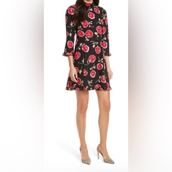 kate spade Dresses & Skirts - kate spade Black Dress with Red Floral Pattern